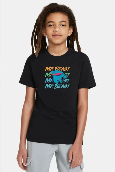 Mr Beast Lettern Siyah Çocuk Tshirt ürün görseli 1