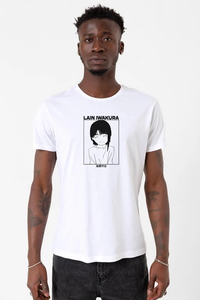 Serial Experiments Anime Lain Poster Beyaz Erkek Bisikletyaka Tshirt ürün görseli 1