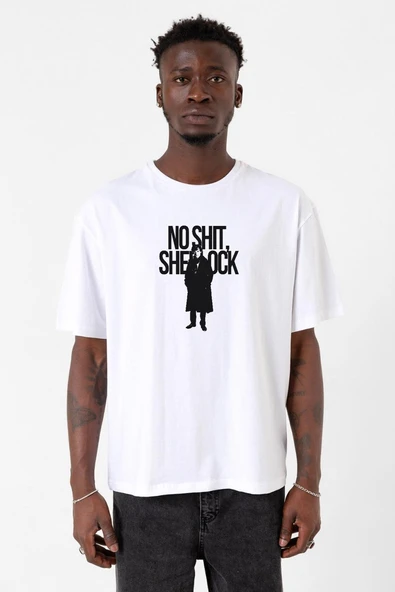Sherlock No Shit Sherlock Beyaz Erkek Oversize Tshirt ürün görseli 1