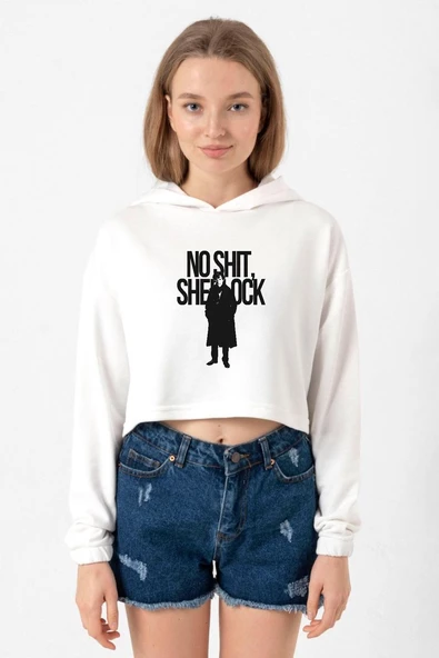 Sherlock No Shit Sherlock Ekru Kadın Crop Kapşonlu ürün görseli 1