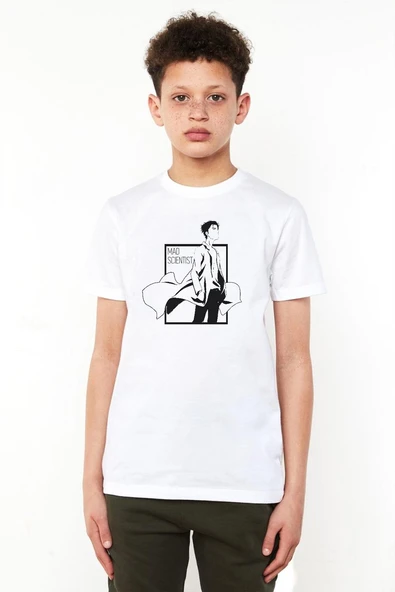 Steins Gate Rintarou Mad Scientist Beyaz Çocuk Bisikletyaka Tshirt ürün görseli 1