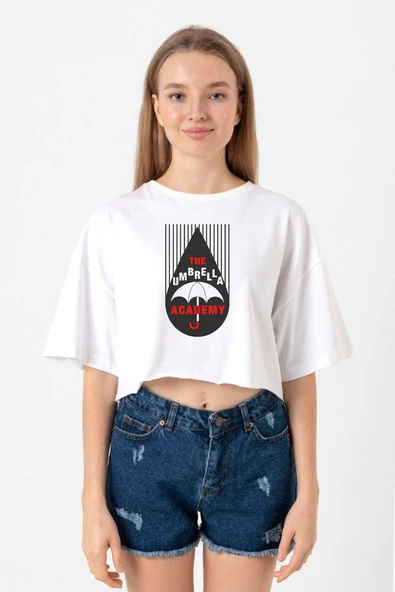 The Umbrella Academy Rain Logo Beyaz Kadın Crop Tshirt ürün görseli 1