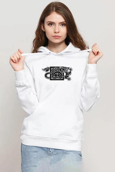 The Wheel Of Time Dragon Minimal Beyaz Kadın 3ip Kapşonlu Sweatshirt ürün görseli 1