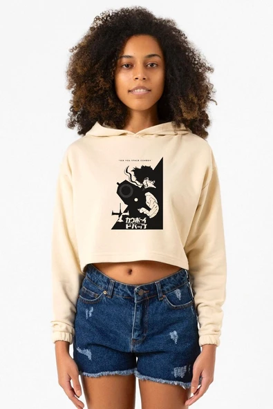 Cowboy Bebop Spike See You Space Cowboy Bej Kadın Crop Kapşonlu ürün görseli 1