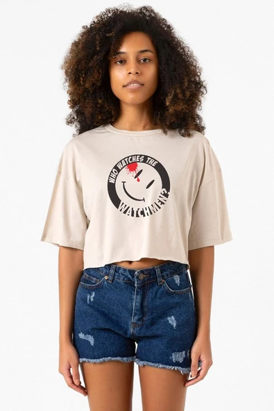 Watchmen Who Watches The Watchmen Bej Kadın Crop Tshirt ürün görseli 1