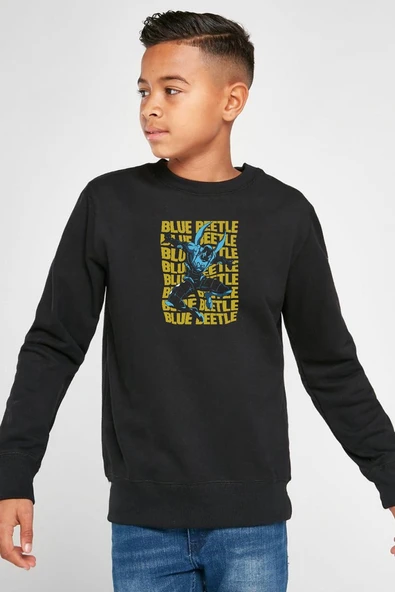 Blue Beetle Lettern Siyah Çocuk 2ip Sweatshirt ürün görseli 1