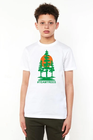 Mr Beast Team Trees Beyaz Çocuk Bisikletyaka Tshirt ürün görseli 1