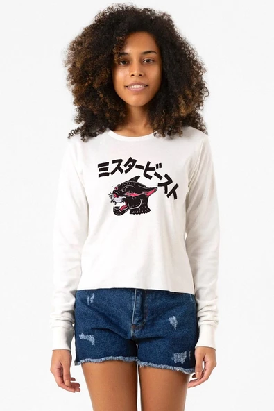 Mr Beast Kanji Ekru Ekstra Uzunkol Sweatshirt ürün görseli 1