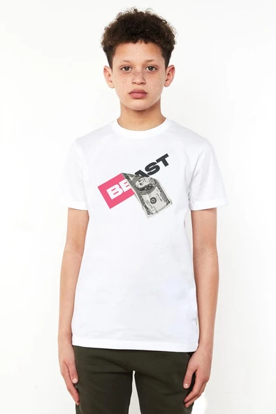 Mr Beast Dollar Bill Beyaz Çocuk Bisikletyaka Tshirt ürün görseli 1