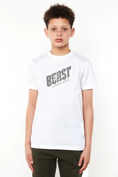 Mr Beast Make The World Beyaz Çocuk Bisikletyaka Tshirt ürün görseli 1