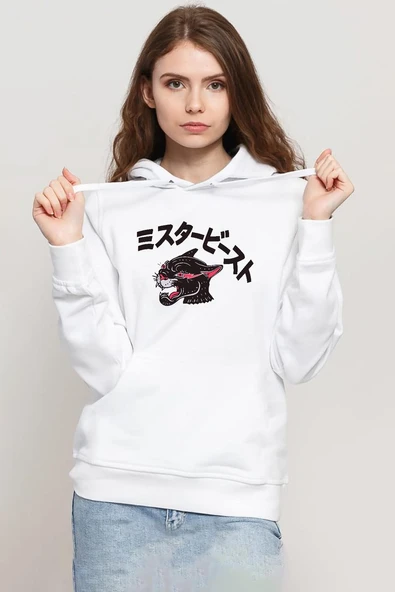 Mr Beast Kanji Beyaz Kadın 3ip Kapşonlu Sweatshirt ürün görseli 1