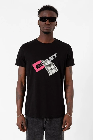 Mr Beast Dollar Bill Siyah Erkek Tshirt ürün görseli 1