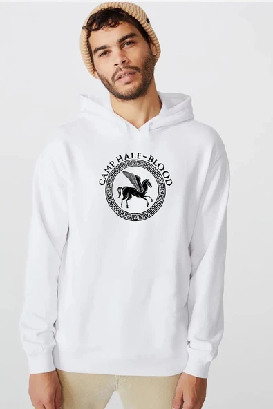 Percy Jackson Camp Half Blood Beyaz Erkek 3ip Kapşonlu  Sweatshirt ürün görseli 1