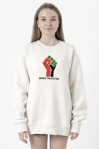 Hand Free Palestine Beyaz Kadın 2ip Sweatshirt ürün görseli 1