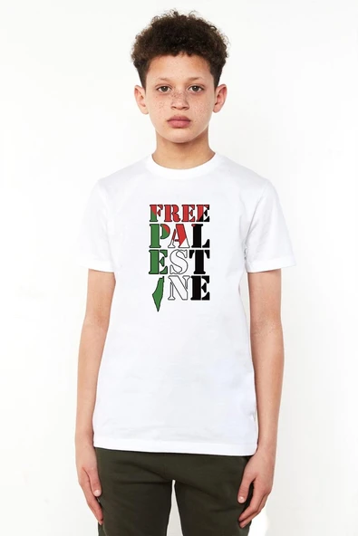 Free Palestine Beyaz Çocuk Bisikletyaka Tshirt ürün görseli 1