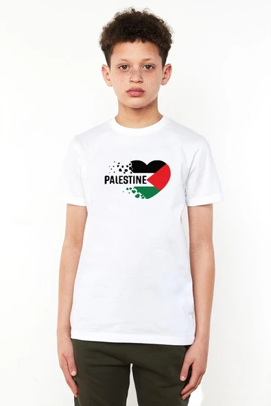 Heart Palestine Flag Beyaz Çocuk Bisikletyaka Tshirt ürün görseli 1