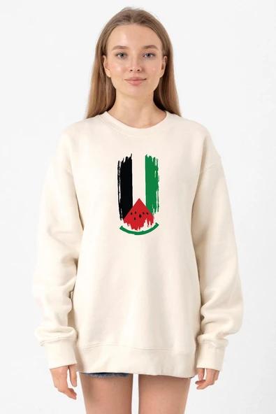 Watermelon Palestine Flag Ekru Kadın 2ip Sweatshirt ürün görseli 1