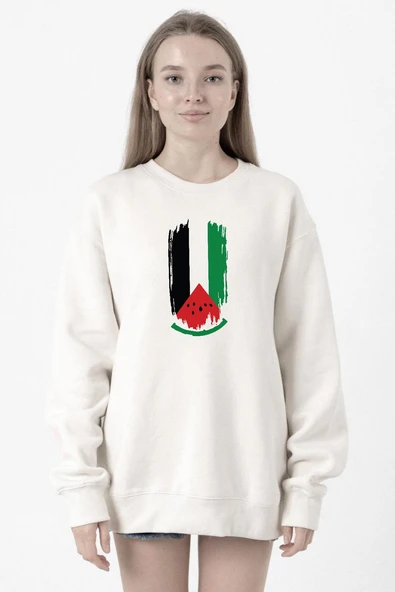 Watermelon Palestine Flag Beyaz Kadın 2ip Sweatshirt ürün görseli 1