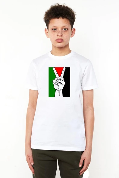 Free Hand Palestine Flag Beyaz Çocuk Bisikletyaka Tshirt ürün görseli 1
