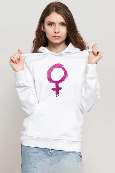 Purple Venus Symbol Beyaz Kadın 3ip Kapşonlu Sweatshirt ürün görseli 1