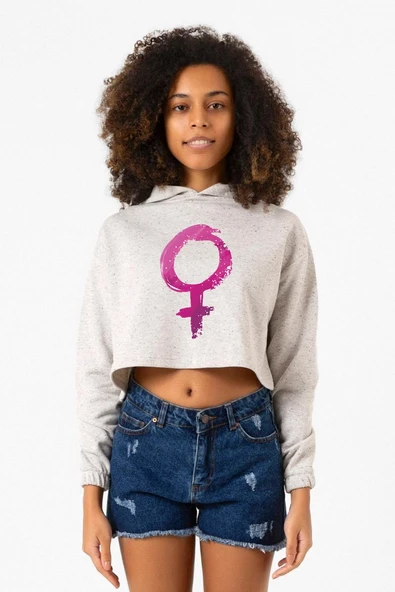 Purple Venus Symbol Beyaz Kırçıllı Kadın Crop Kapşonlu ürün görseli 1
