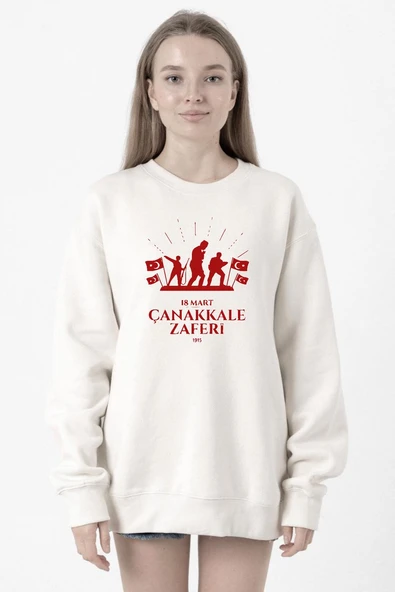 18 Mart Çanakkale Savaşı Red Beyaz Kadın 2ip Sweatshirt ürün görseli 1
