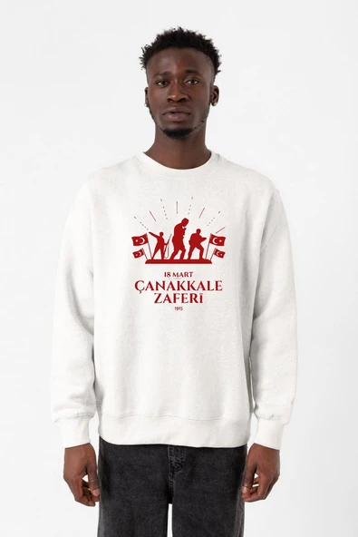 18 Mart Çanakkale Savaşı Red Beyaz Erkek 2ip Sweatshirt ürün görseli 1