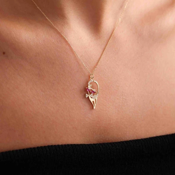Sevimli Altın Kedi Kolye Ruby ürün görseli 1