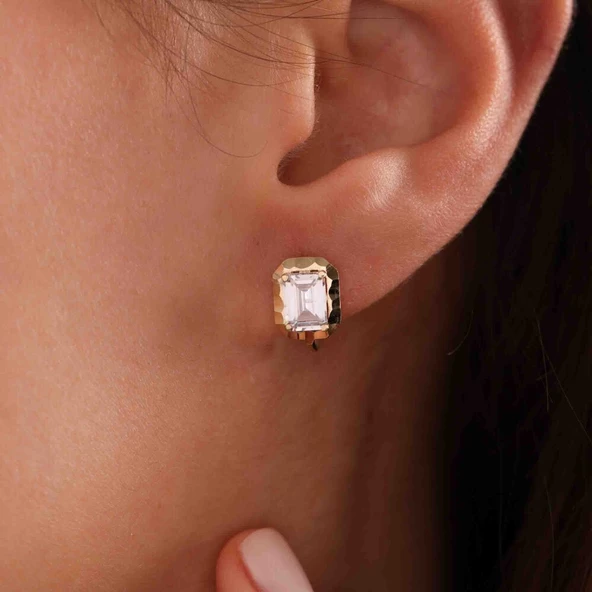 Aynalı Baget Küpe 14K - Resim 2