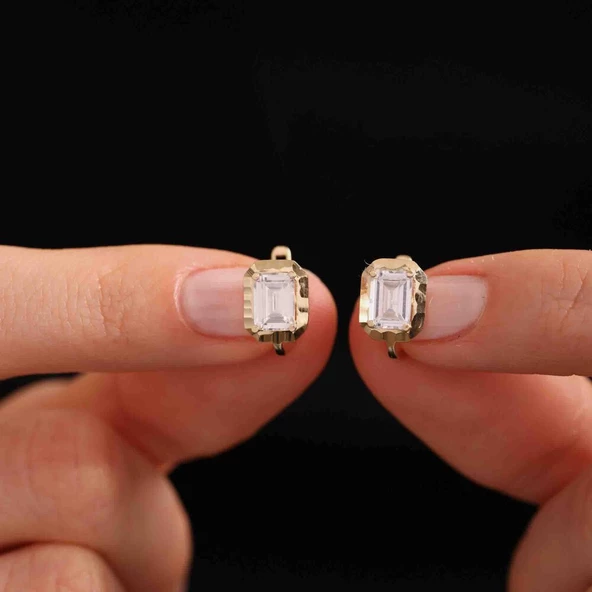 Aynalı Baget Küpe 14K ürün görseli 1