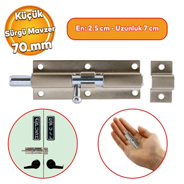 Küçük Mavzer Sürgü Sürgülü Sürgüsü Kilit Saten 25x70 mm Kapı Pencere Emniyet Kilidi Metal ürün görseli 1