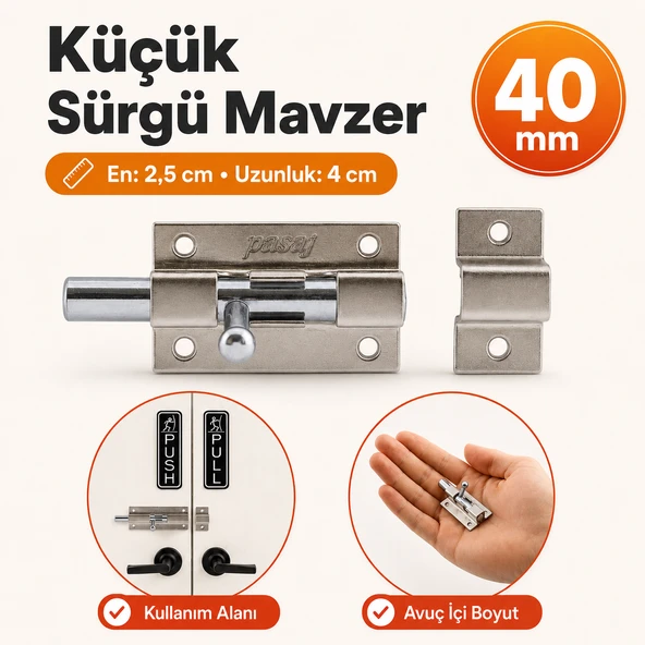 Küçük Mavzer Sürgü Sürgülü Sürgüsü Kilit Saten 25x40 mm Kapı Pencere Emniyet Kilidi Metal ürün görseli 1
