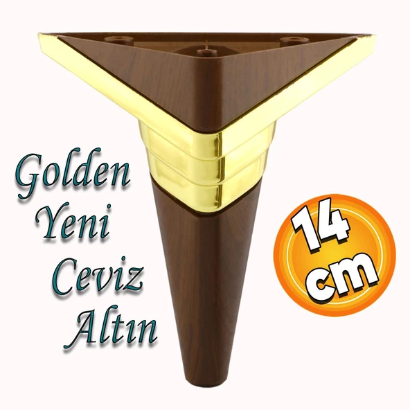 Golden Köşe Lüks Mobilya Kanepe Sehpa TV Ünitesi Koltuk Ayağı Baza Ayakları Yeni Ceviz Altın 14 cm ürün görseli 1