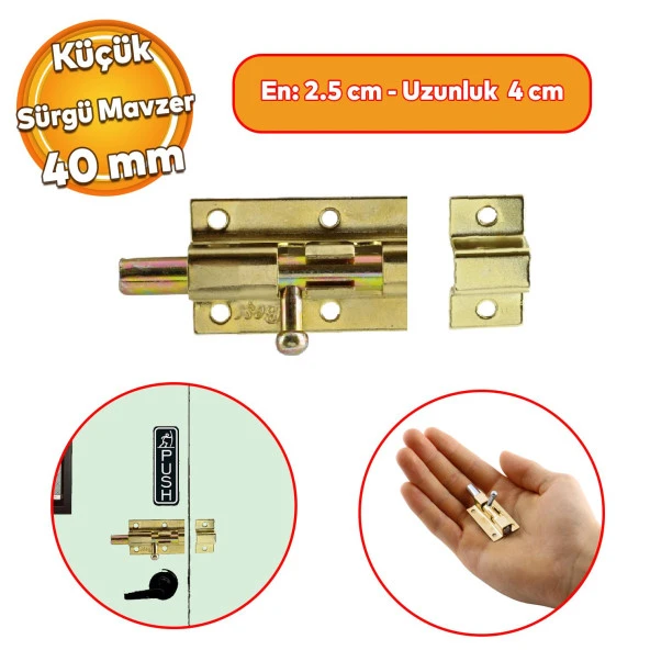 Küçük Mavzer Sürgü Sürgülü Sürgüsü Kilit 25x40 mm Kapı Pencere Emniyet Kilidi Metal Prinç Sarı ürün görseli 1