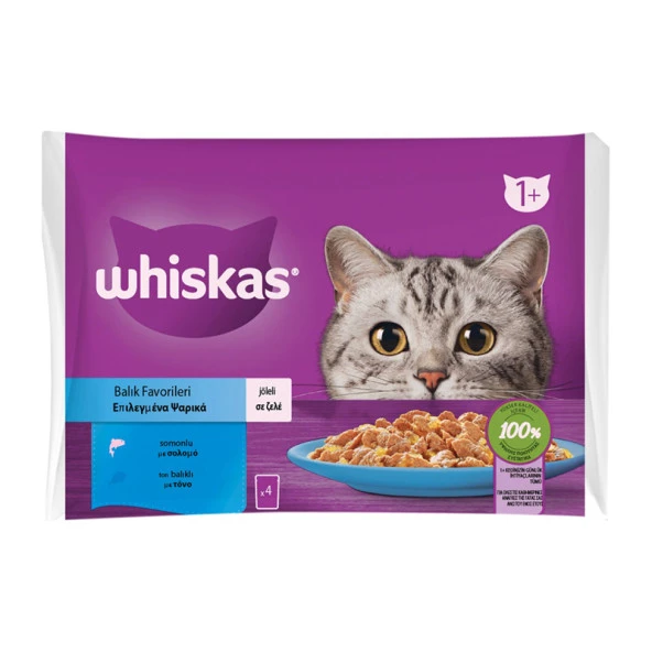 Whiskas Somonlu Ton Balıklı Kedi Yaş Mama 4X85 Gr ürün görseli 1