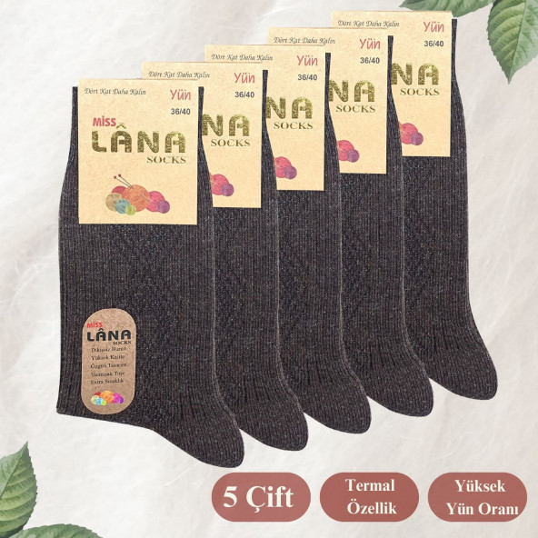 Kışlık Yün Çorap (5 ÇİFT - ADET) Lambswool Özel Kuzu Yünlü Kadınlar Için Termal Özellikli ürün görseli 1