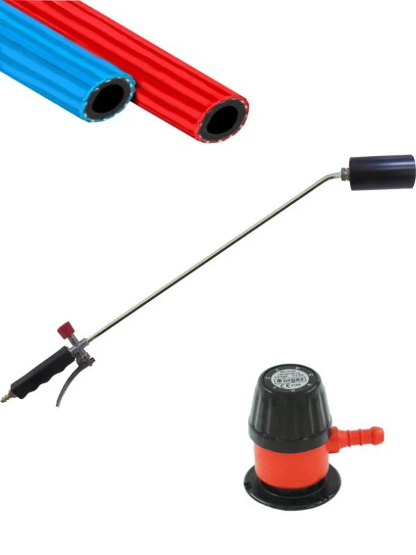 TETİKLİ PÜRMÜZ 75 CM + LPG DEDANTÖR +HAVA HORTUMU 8 MM 15 METRE KIRMIZI ürün görseli 1