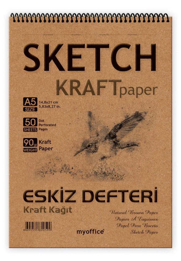 Kraft Kağıt A5 Eskiz Defteri 90 gr. Spiralli 50 Yaprak Sketchbook ürün görseli 1