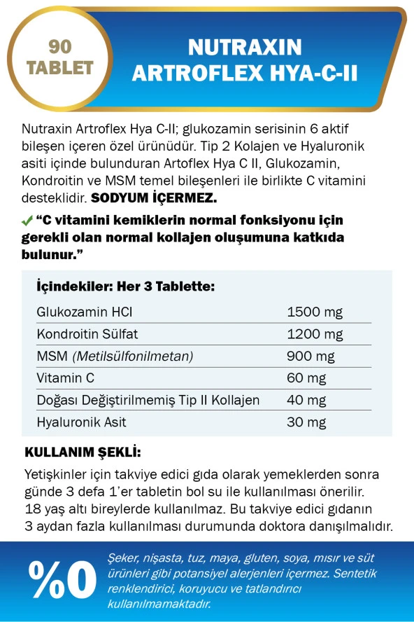 NUTRAXIN ARTROFLEX HYA-C-II 90 TABLET - Resim 2
