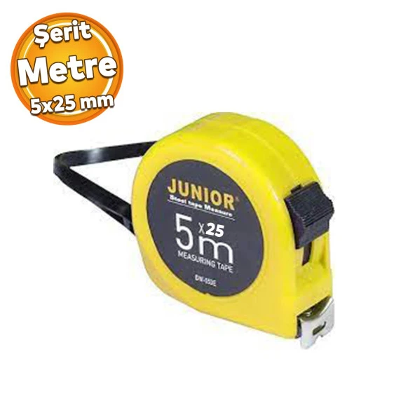 Metal Metre 5 m x 25 mm Şerit Metre Beyaz Renk Düğmeli Ölçüm Ölçme Bükülebilir ürün görseli 1