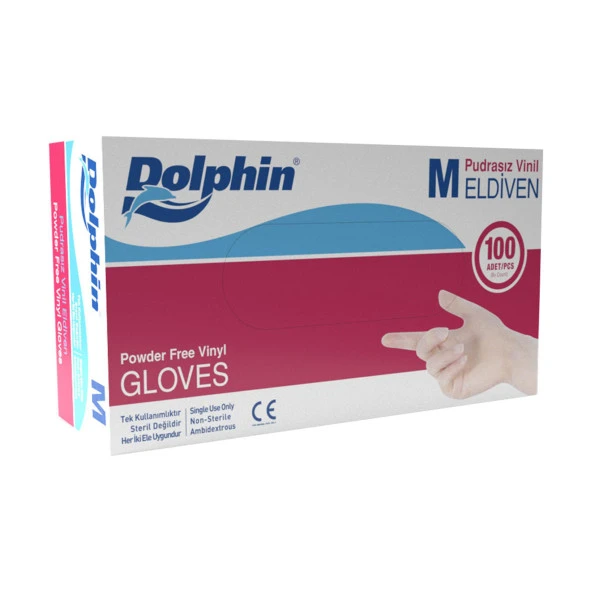Dolphin Pudrasız Vinil Vinyl Tek Kullanımlık Eldiven Şeffaf Medium Orta Boy - 100'lü Paket ürün görseli 1