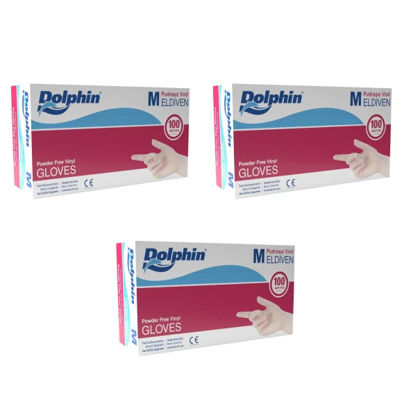 Dolphin Pudrasız Vinil Vinyl Tek Kullanımlık Eldiven Şeffaf Medium Orta Boy - 100'lü 3 Paket ürün görseli 1