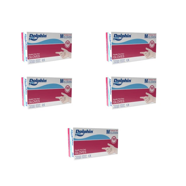 Dolphin Pudrasız Vinil Vinyl Tek Kullanımlık Eldiven Şeffaf Medium Orta Boy - 100'lü 5 Paket ürün görseli 1