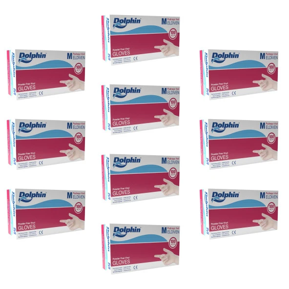 Dolphin Pudrasız Vinil Vinyl Tek Kullanımlık Eldiven Şeffaf Medium Orta Boy - 100'lü 10 Paket ürün görseli 1