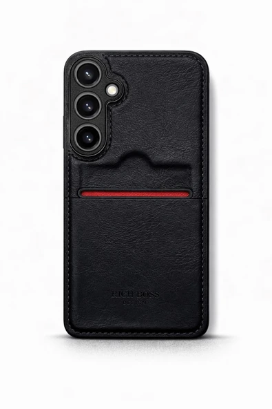 Galaxy S24 Kartlıklı Rich Boss Lüx Deri Kılıf Siyah