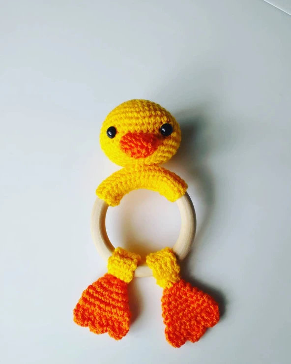 Ördek Diş Kaşıyıcı Çıngırak Amigurumi Organik Oyuncak ürün görseli 1
