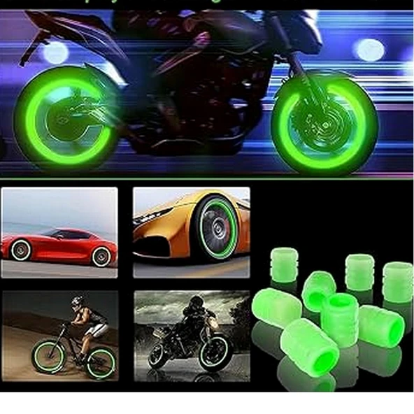 4 Adet Sibop Kapağı Fosforlu Floresan Led Pilsiz Araba Motorsiklet Bisiklet  Lastik Sibop Kapağı ürün görseli 1