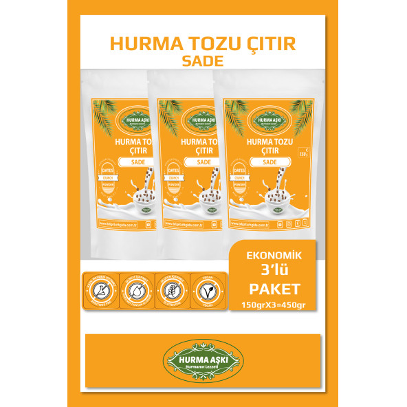 Hurma Aşkı Hurma Tozu Çıtır Sade 3X150 Gr ürün görseli 1