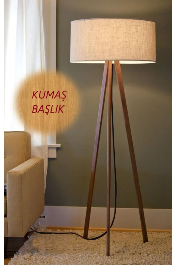 Homedit Toscana Antik Beji --3 Ayaklı Tripod Lambader Abajur Kumaş Başlık--bej-c ürün görseli 1