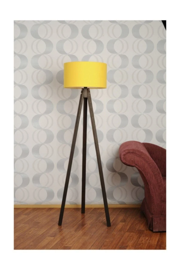 Homedit 3 Ayaklı Tripod Lambader Abajur Kumaş Başlık---sarı-c ürün görseli 1